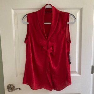 Milano Women's Red Sleeveless Pullover Blouse V-Neck Ruffled - Size Medium